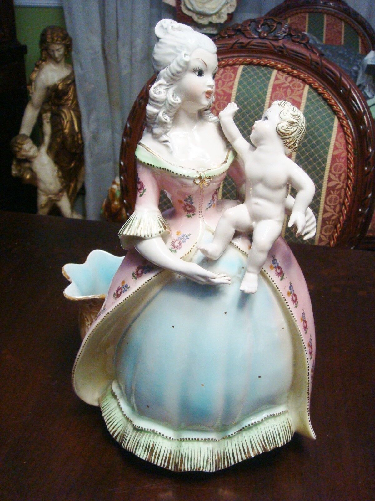 1930's Sculpture planter mother and child Olimpia, Italy, gorgeous colors  [*12]