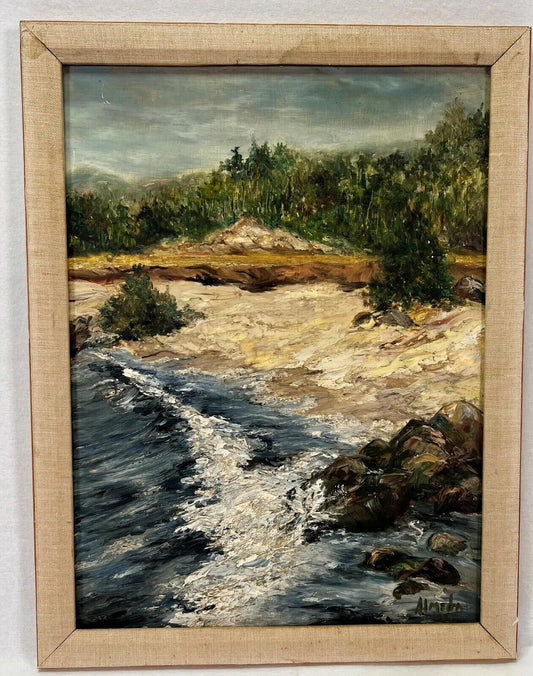 Vintage Signed lower right Almeda '69 Oil on Board Seascape