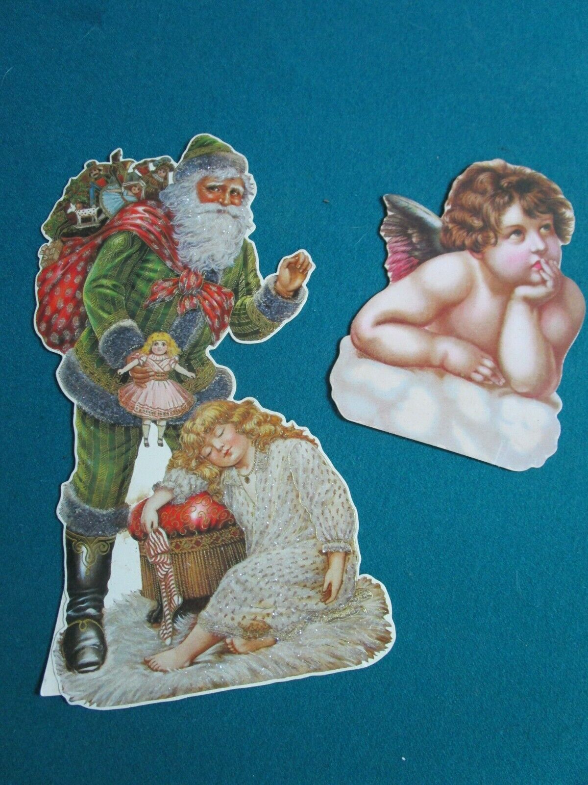 VINTAGE DIE CUT TRADING CARDS SANTA AND ANGEL