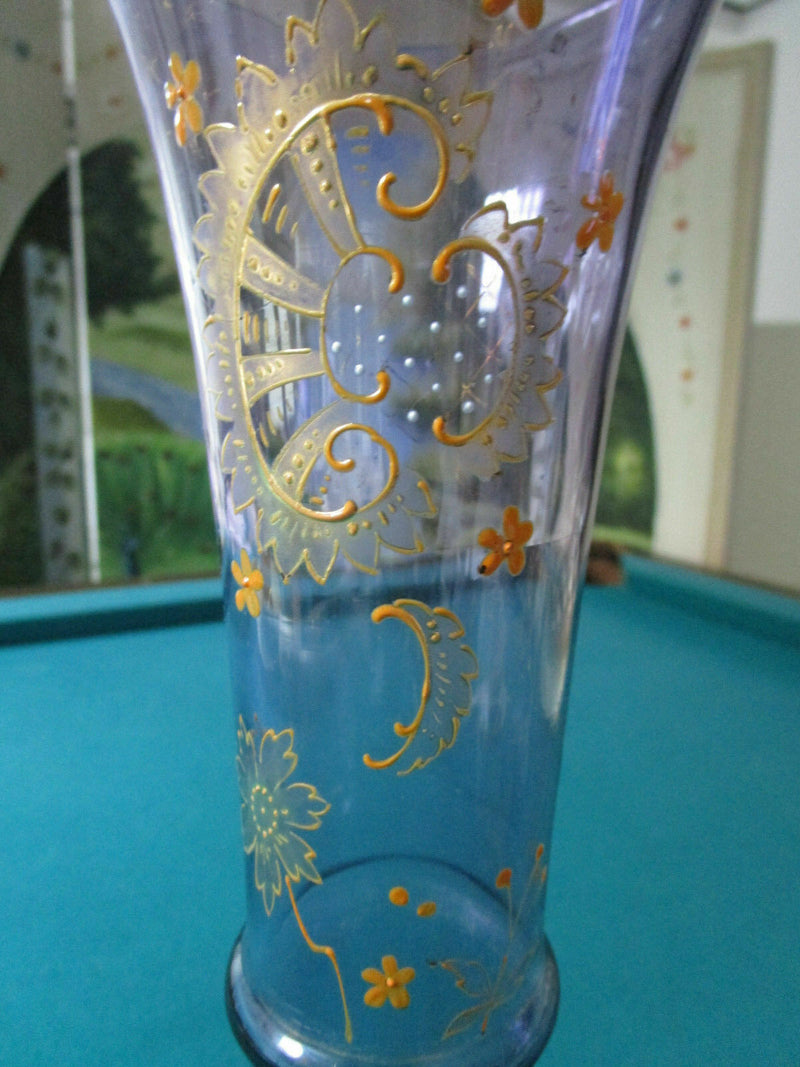 BOHEMIAN CRYSTAL VASE HAND PAINTED GOLD SIGNED CRUET PITCHER ORIGINAL PICK1