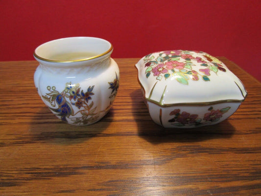 ZSOLNAY HUNGARY SET OF 2 VANITY PCS,  TRINKET BOX & MINI VASE   [*ZS]