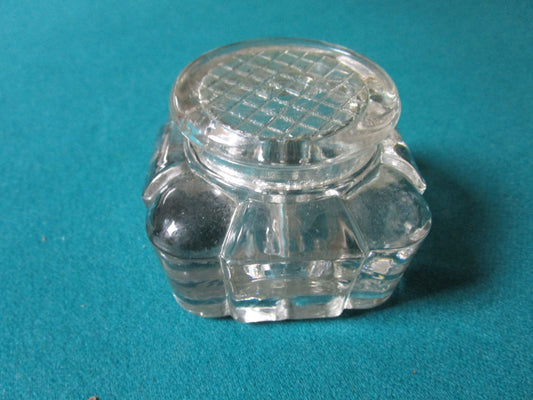 Glass Mid Century Ink Well Square  2 34" With Cover   [*PPWEGT]