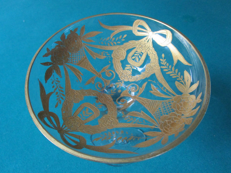 Footed Moser Style Compote Bowl Gold Decor 7 X 5" Fine Crystal