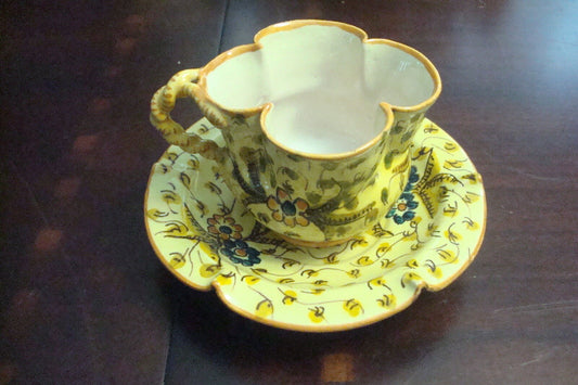 Ulysse Cantagalli Florence Italy cup and saucer yellow and green decorations [77