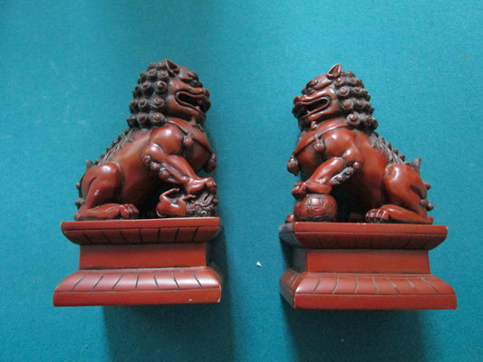 Chinese Foo Dogs Resin Book Holder Figurines Paperweight 7 " Pair
