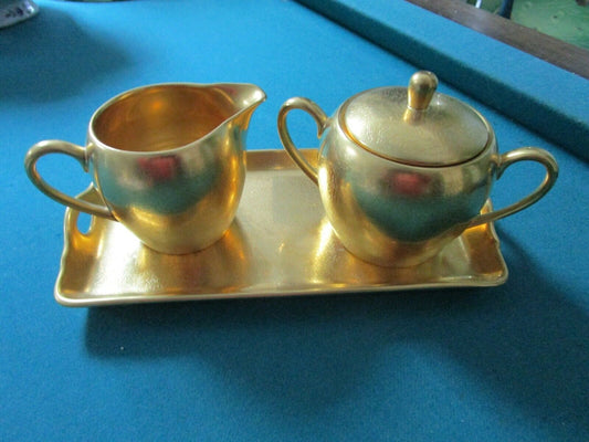 Fine China Pickard Gold Entrusted Engraved Set Tray Creamer Sugar [40H]