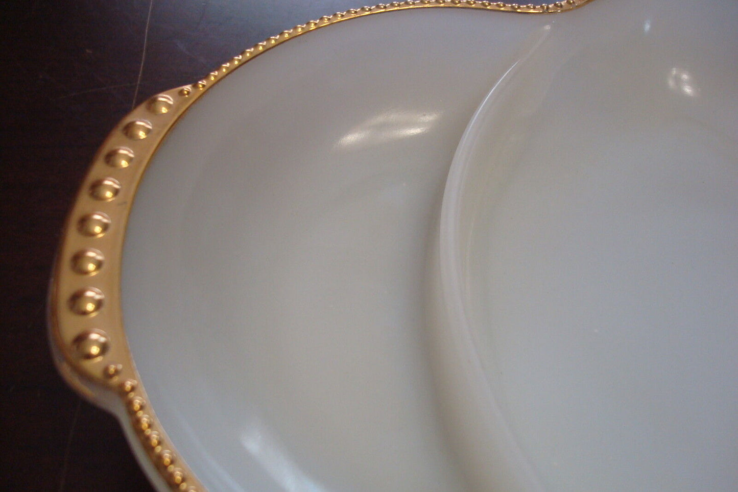 Vintage Fire-King Milk Glass Gold Trim 3-parts Divided Relish Dish USA '50s RARE