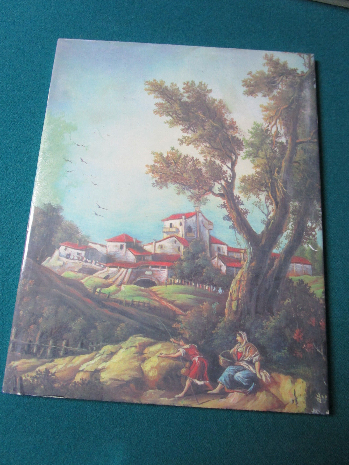 VINTAGE PRINTED CERAMIC TILE 10 X 8" COUNTRY SCENE