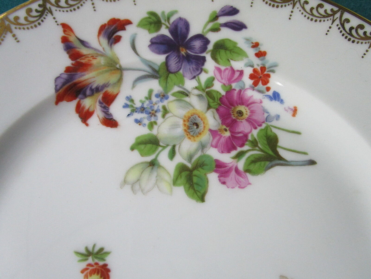 Crown Imperial H&C Czech Dresden Flower 2 dinner plates, 9 1/4" diam ^^