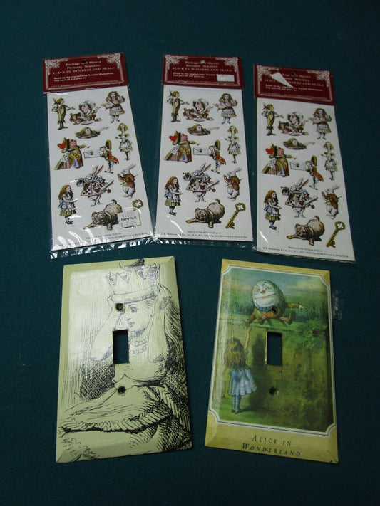 ALICE IN WONDERLAND 3 SEALED STICKERS PACK  2 LIGHT SWITCH COVERS [*BOOKSHELF]