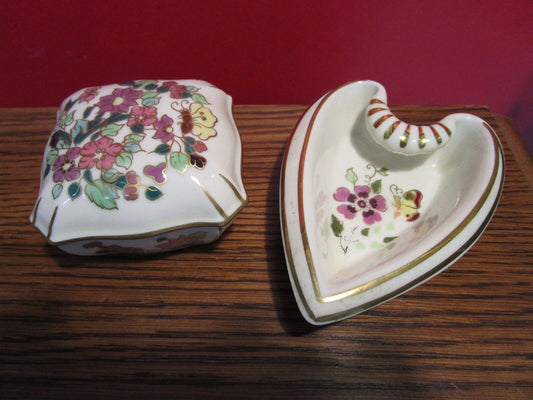 ZSOLNAY HUNGARY SET OF 2 VANITY PCS, TRINKET BOX & PIN DISH  BUTTERFLIES [*ZS]