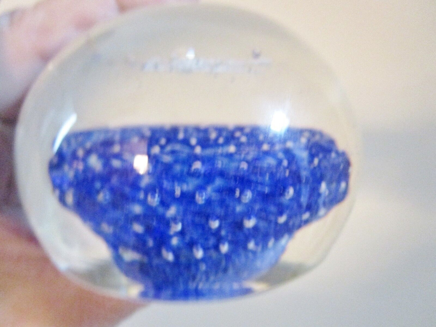 1960s Masonic blue Vintage Hand Made Blown Glass Paperweight 3 "