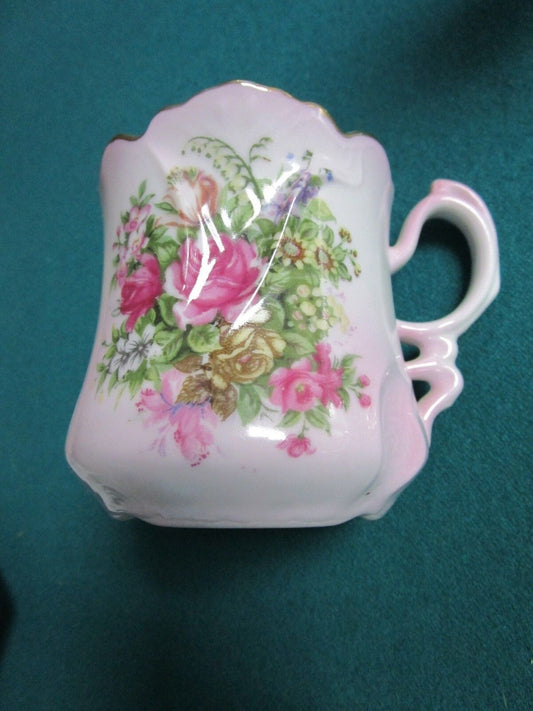 Victorian Branderburg mustache cup, gorgeous colors FLORAL PINK