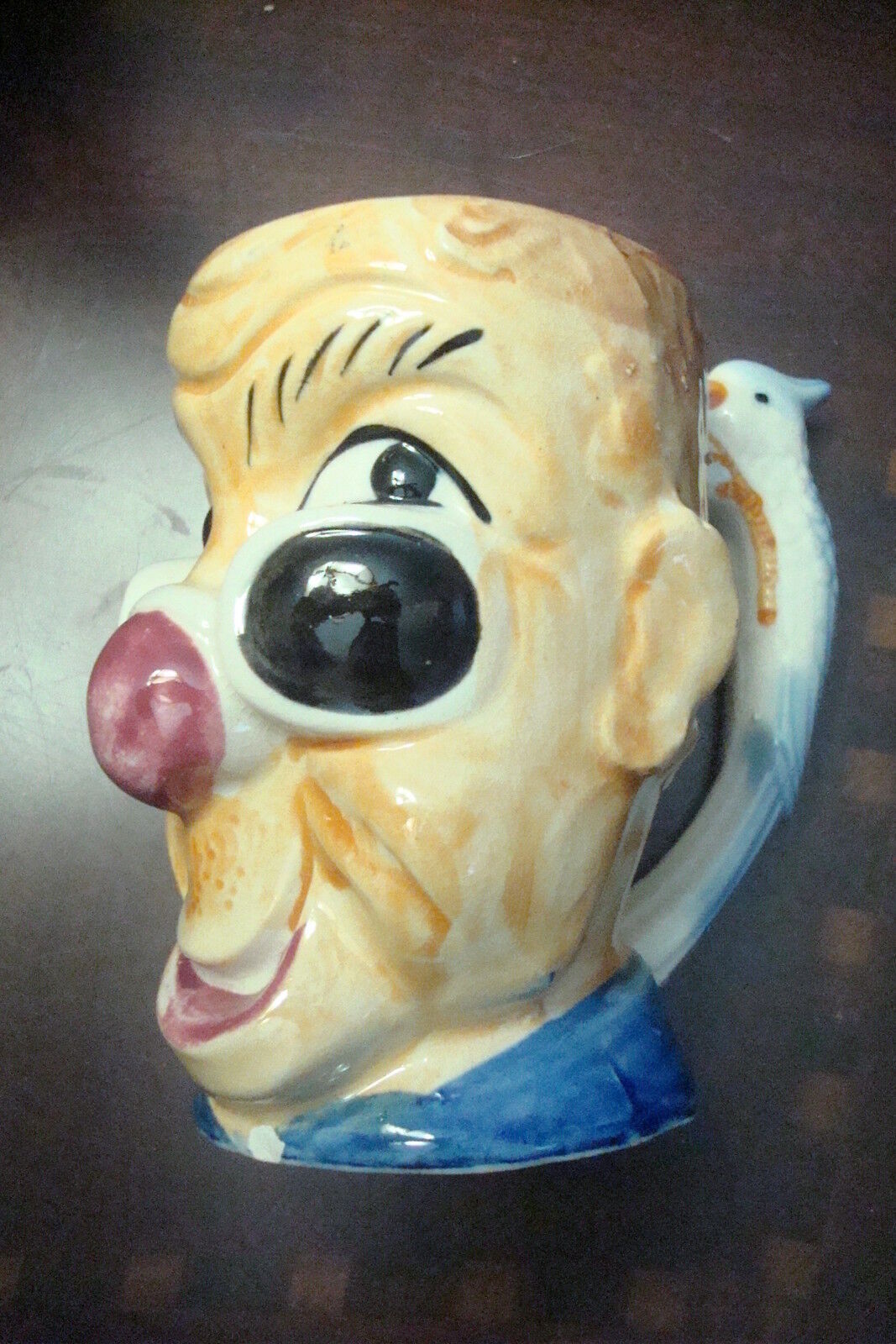 Vintage Toby Mug Clown with Parrot Handle Made in Occupied Japan [97b]