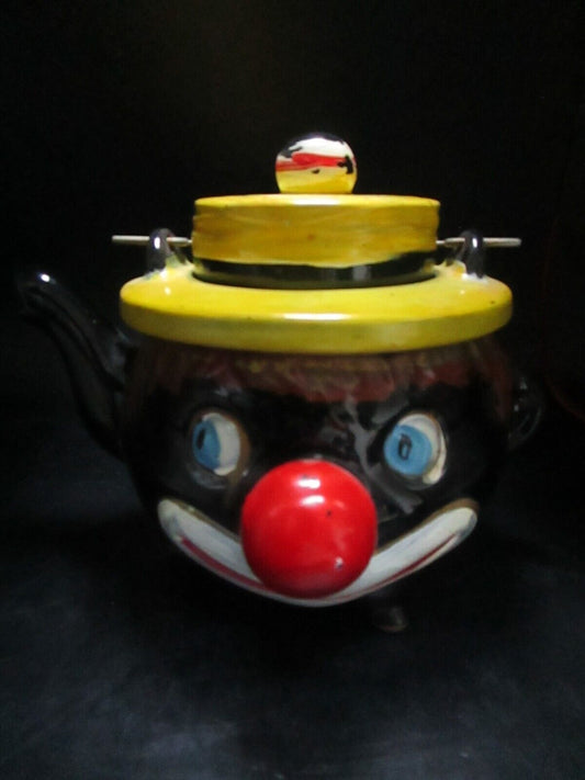 THAMES BLACK CLOWN TEAPOT CERAMIC BLUE EYES ANTIQUE [TP6]