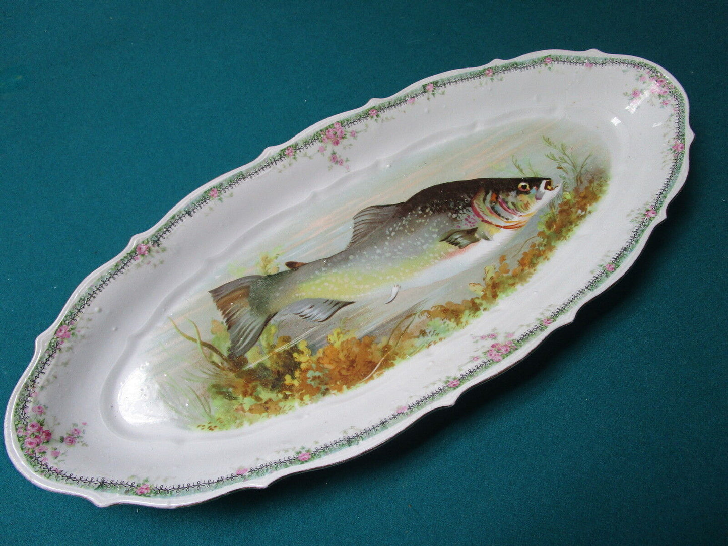 Antique Carl Tielsch CT Germany 1870-1910 Fish Porcelain oval tray ORIGINAL