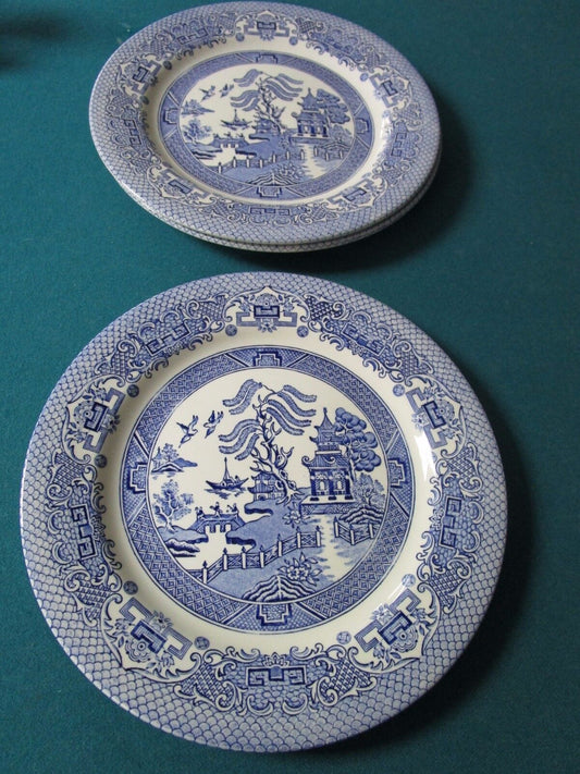 Vintage EIT English Ironstone Tableware 3 DINNER Plates England Blue Willow