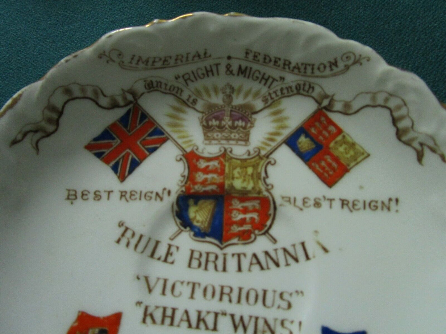 ANTIQUE AYNSLEY DISH RULE BRITANNIA VICTORIOUS KHAKI DISH 5 1/2"