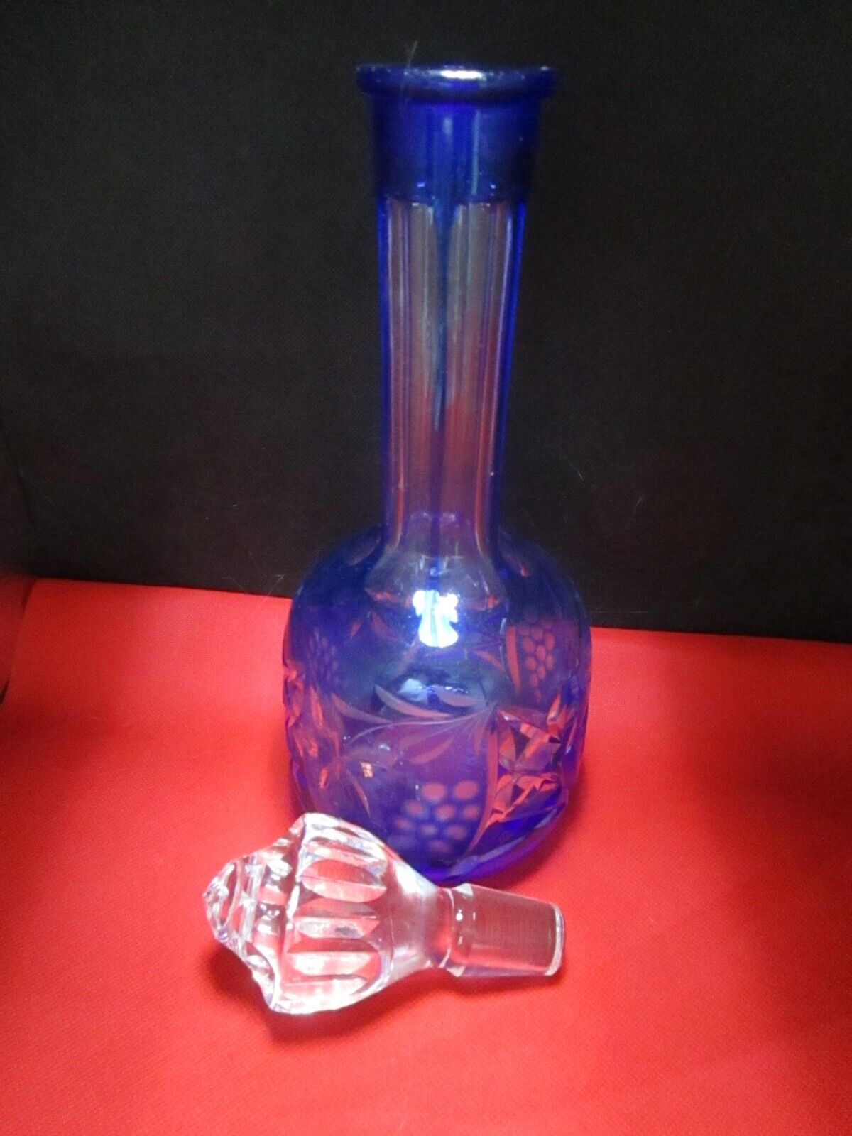 AJKA MARSALA BOHEMIA BLUE CRYSTAL CUT TO CLEAR DECANTER WITH GOBLET