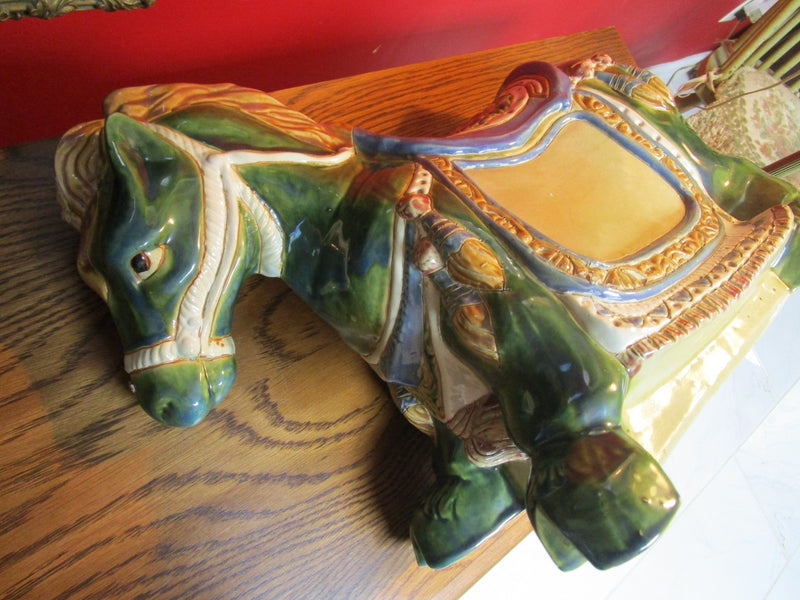 CHINESE TERRACOTA CERAMIC GLOSSY HORSE SCULPTURE FIGURINE DECORATED 14X18 X 10