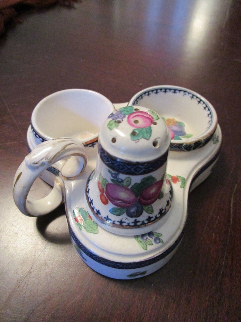 BOOTHS ENGLAND CERAMIC POTTERY 1920s EGG CUP SERVING TRAY AND SALT SHAKER [78]