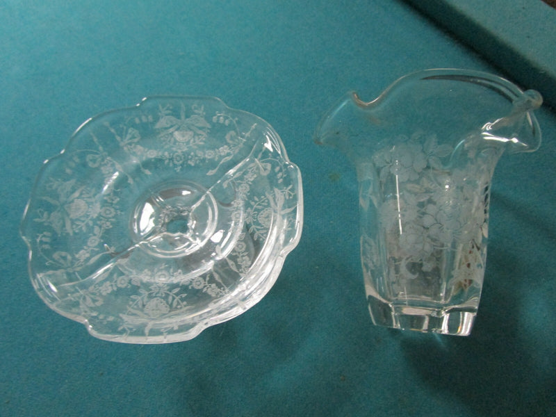 ELEGANT GLASS HEISEY FOOTED DISH /TIFFIN RUFFLED BORDER VASE PICK 1