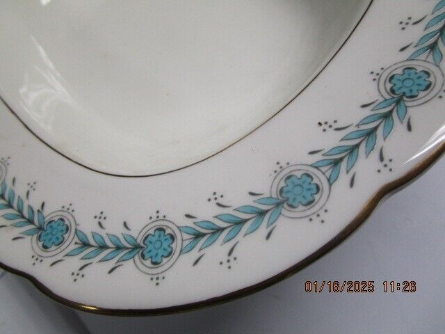 REGENT BY COALPORT ENGAND RECTANGLE BOWL 10 X 8" Aqua Laurel & Flowers, Gold RIM