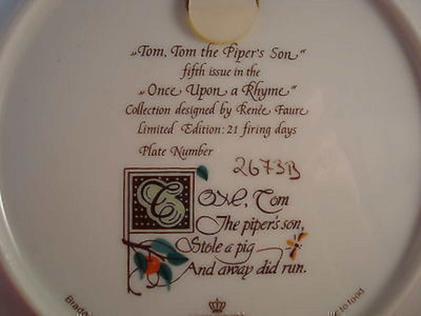 "Tom the Piper's Son  " plate Villeroy and Boch,  "Once upon a Rhyme" [am14]