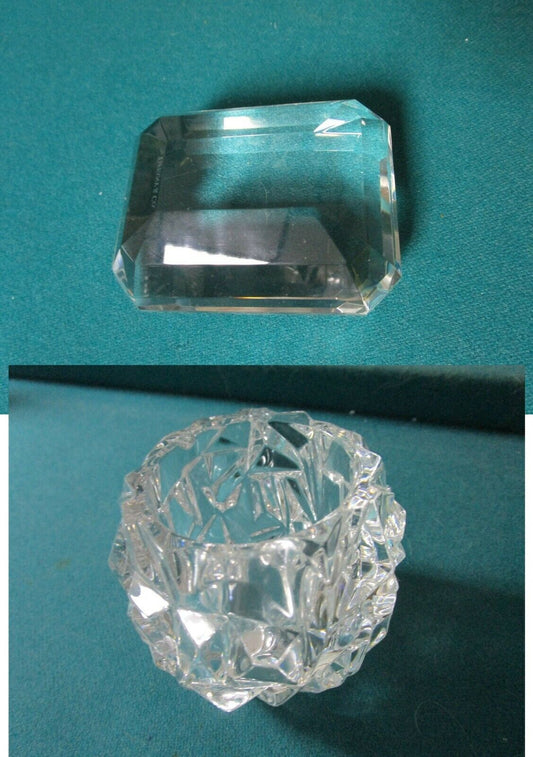 TIFFANY CRYSTAL PAPERWEIGHT CUBE DIAMOND SHAPE AND VOTIVE CANDLE HOLDER PICK 1