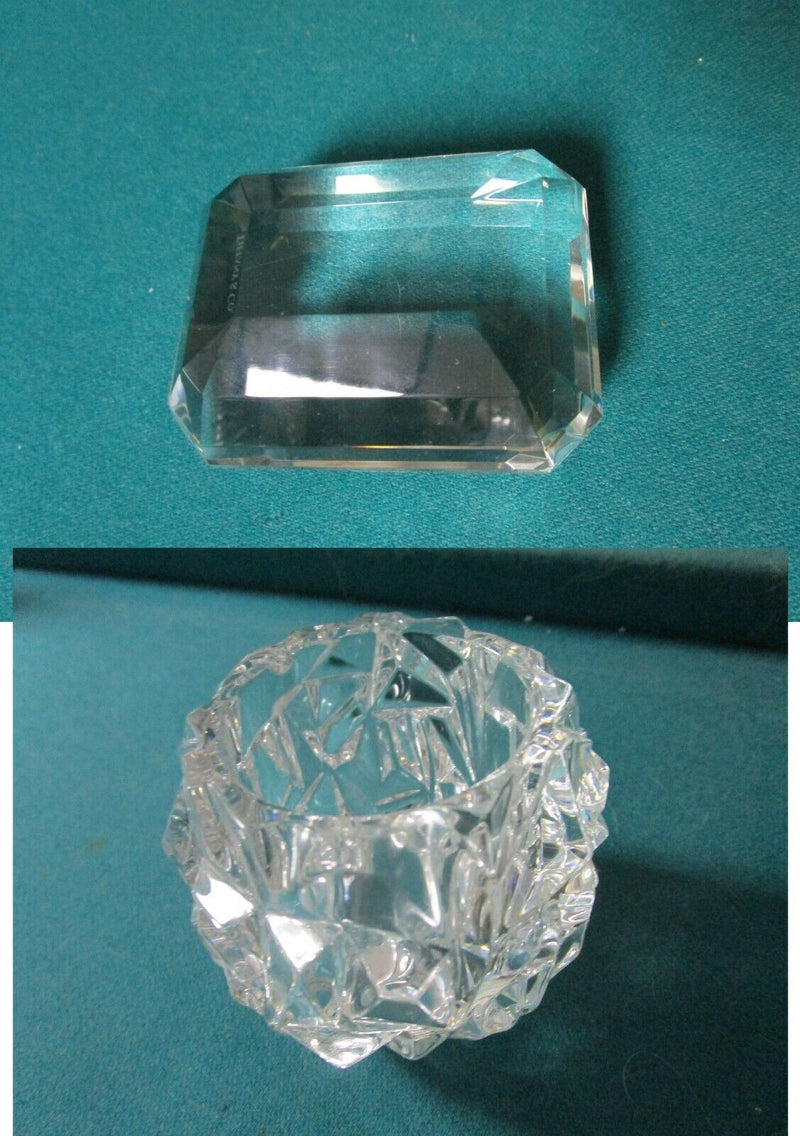 TIFFANY CRYSTAL PAPERWEIGHT CUBE DIAMOND SHAPE AND VOTIVE CANDLE HOLDER PICK 1