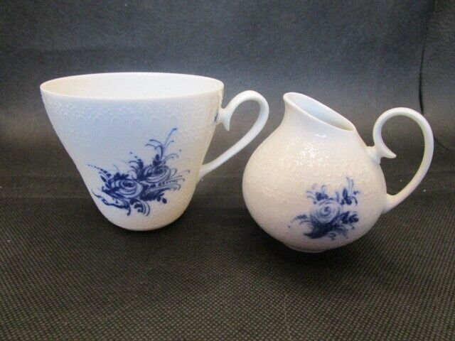 Vintage Bjorn Wiinblad for ROSENTHAL "Romance" blue flowers cup and creamer