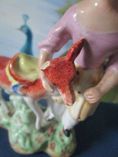 Antique Staffordshire Lady With Deer 7"