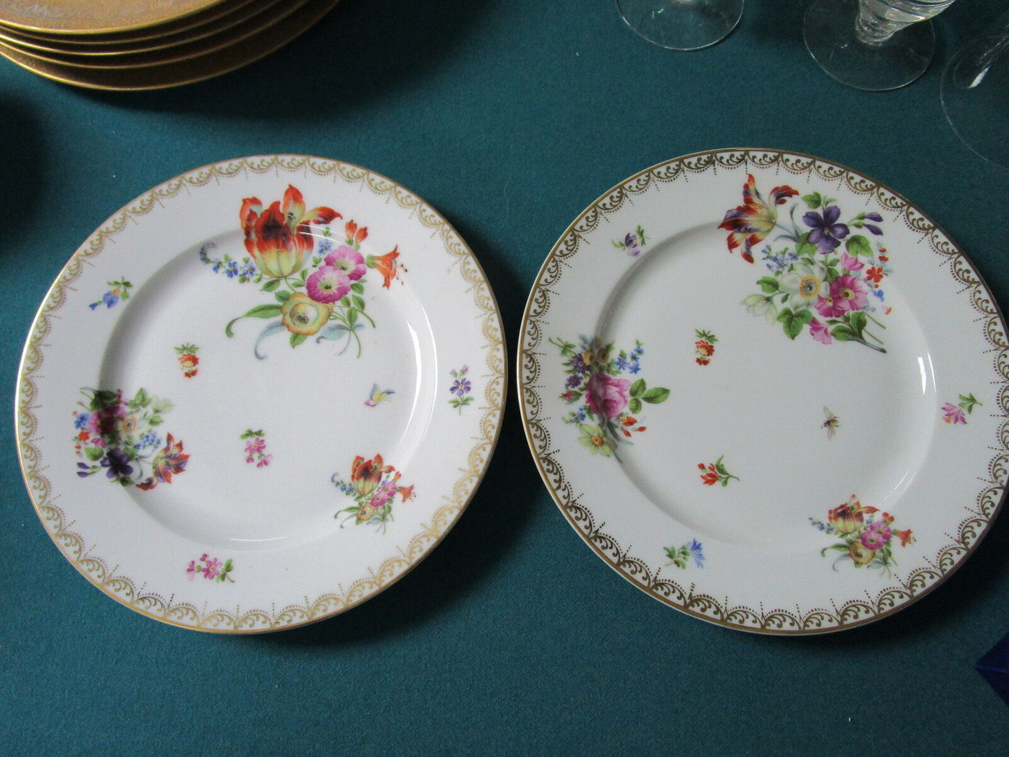 Crown Imperial H&C Czech Dresden Flower 2 dinner plates, 9 1/4" diam ^^