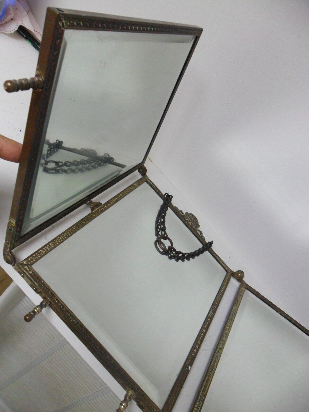 1800s THREE PART TABLE VANITY MIRROR METAL FRAME ORIGINAL