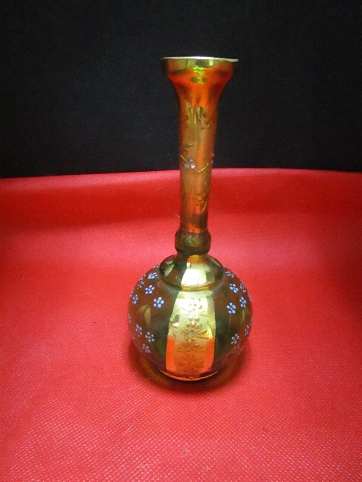 BOHEMIAN ENCRUSTED GOLD AND FLOWERS bud vase 6"