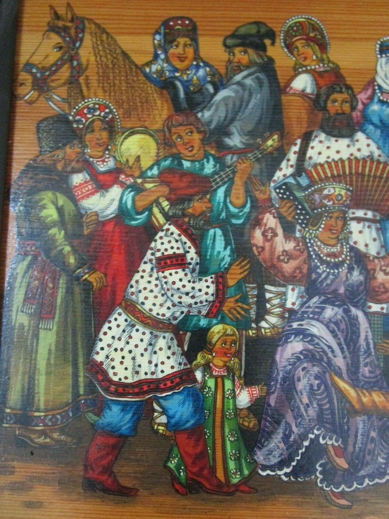 Ukranian Russian Folk Art Original Oil On Board A Wedding