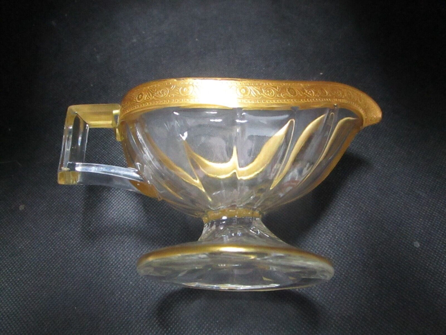 Tiffin glass gold rim gravy boat