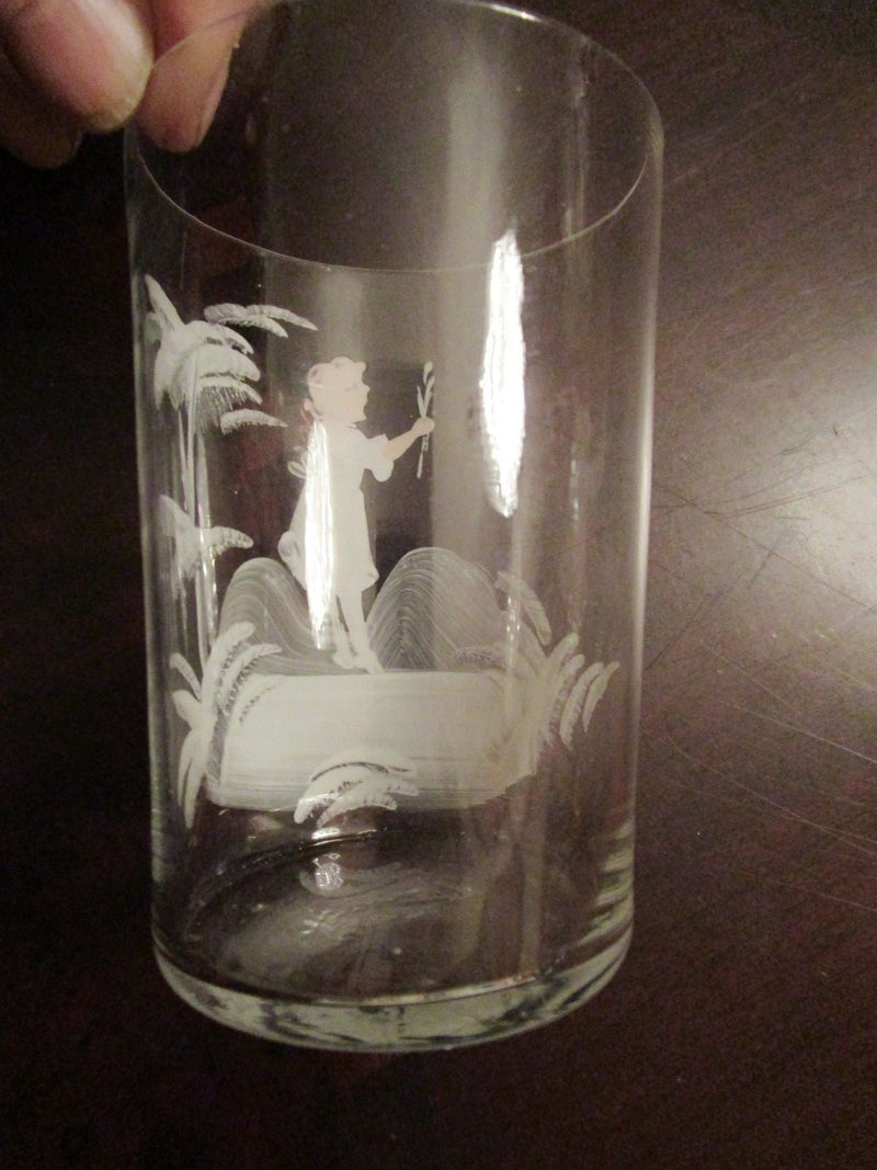 CRYSTAL DECANTER AND 2 TUMBLERS  HANDPAINTED WHITE AND COLOR FLOWERS [*G-2]