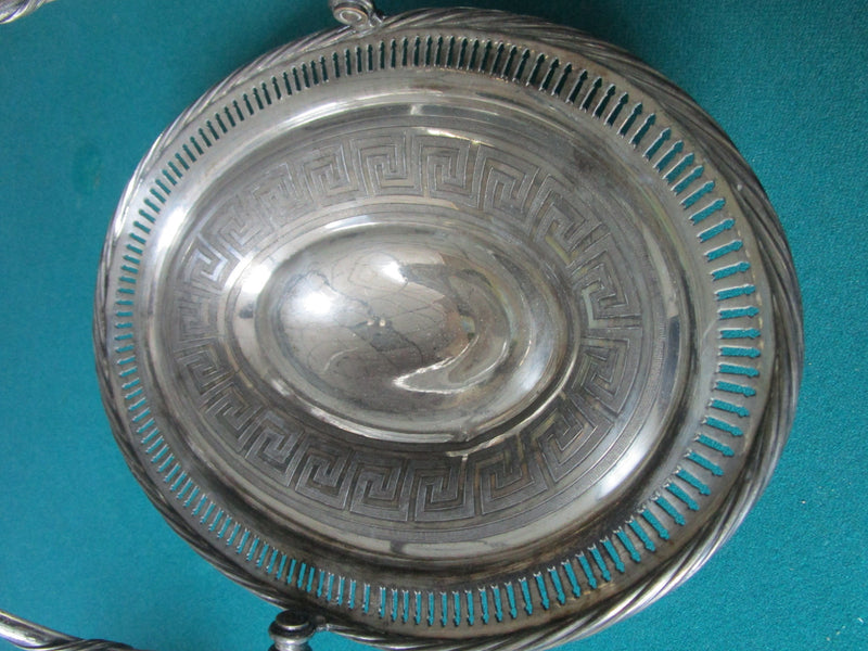 ANTIQUE BRIDAL BASKET ROGERS SMITH SILVERPLATE 9 X 10 X 8" GREEK DECOR