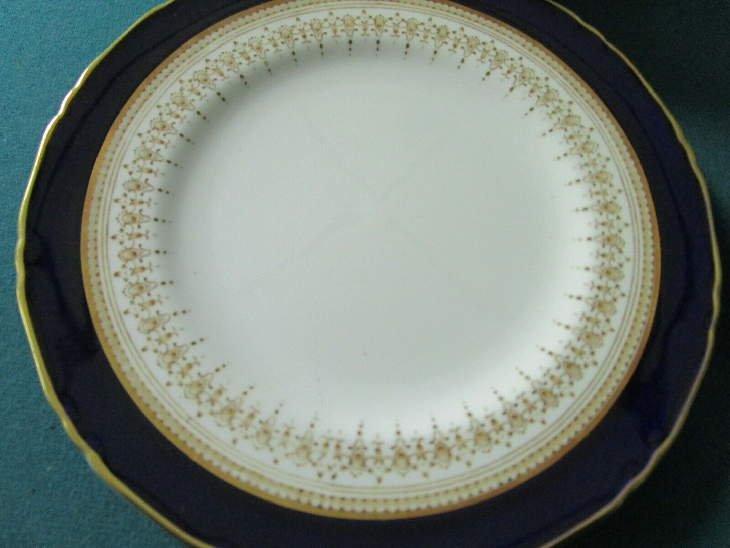 TRIO Royal Worcester, England, Regency pattern, white, blue and gold [98]