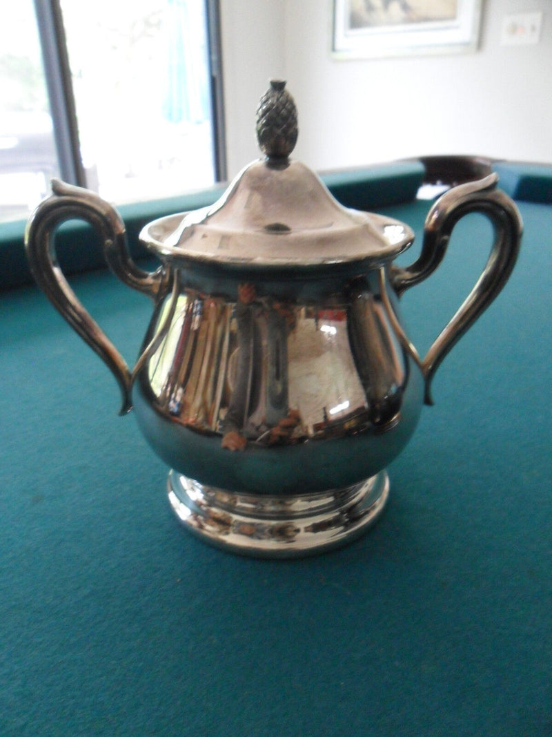Antique Reed & Barton Jamestown Silverplated Coffee Pot, creamer and sugar origi
