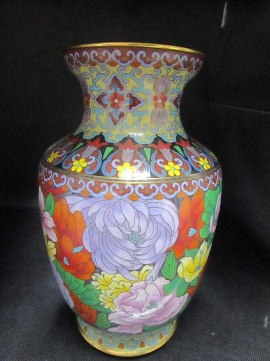 Vintage Chinese Cloisonne Chrysanthemum floral vase 9"