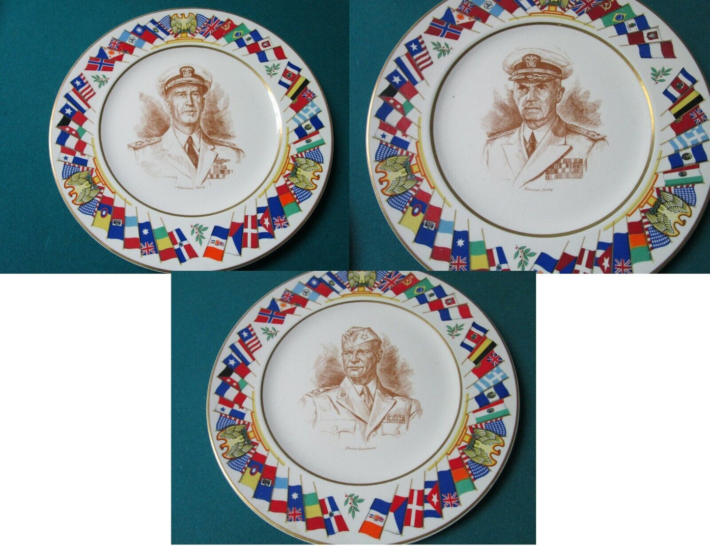 Allied Nations  Collector 3 Plates Admiral Leahy, King , Eisenhower