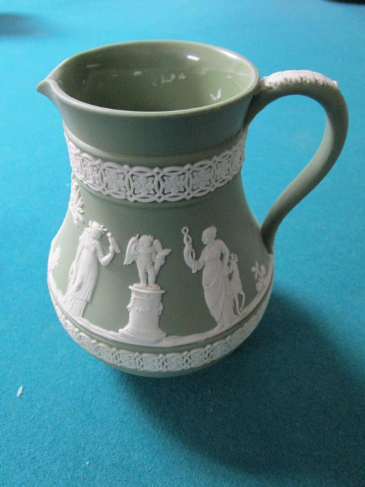 Wedgwood England  jasperware green sage pitcher with garlands,classical [jasper]