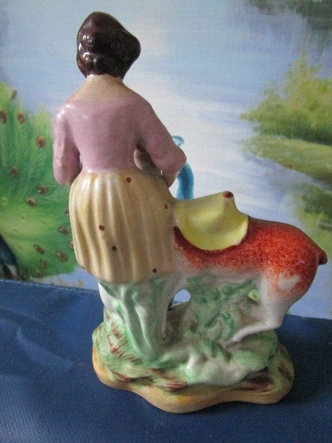 Antique Staffordshire Lady With Deer 7"