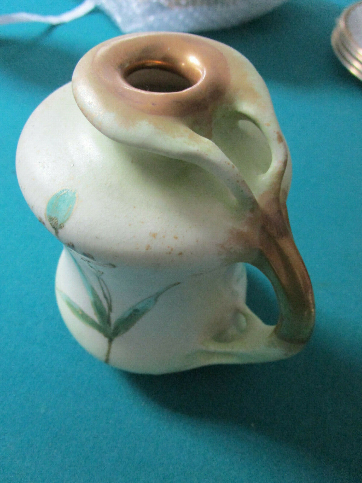 ANTIQUE AUSTRIA MITTERTEICH MOSANIC POTTERY MUG JAR c1890s.