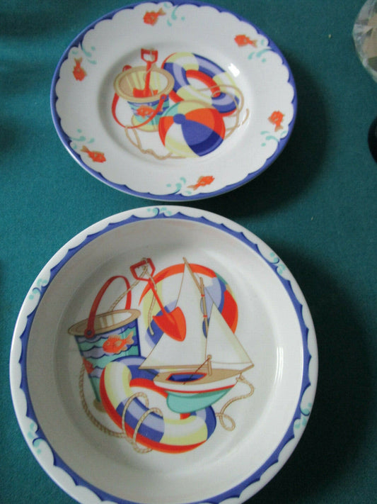 TIFFANY SEASHORE CERAMIC CHILDREN  PLATE AND BOWL