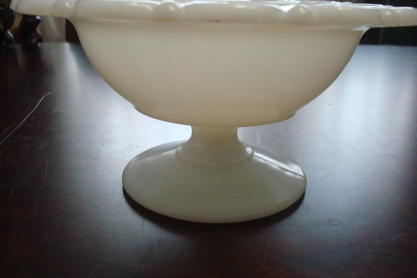 Anchor Hocking open lace milk glass candy dish, footed[10]