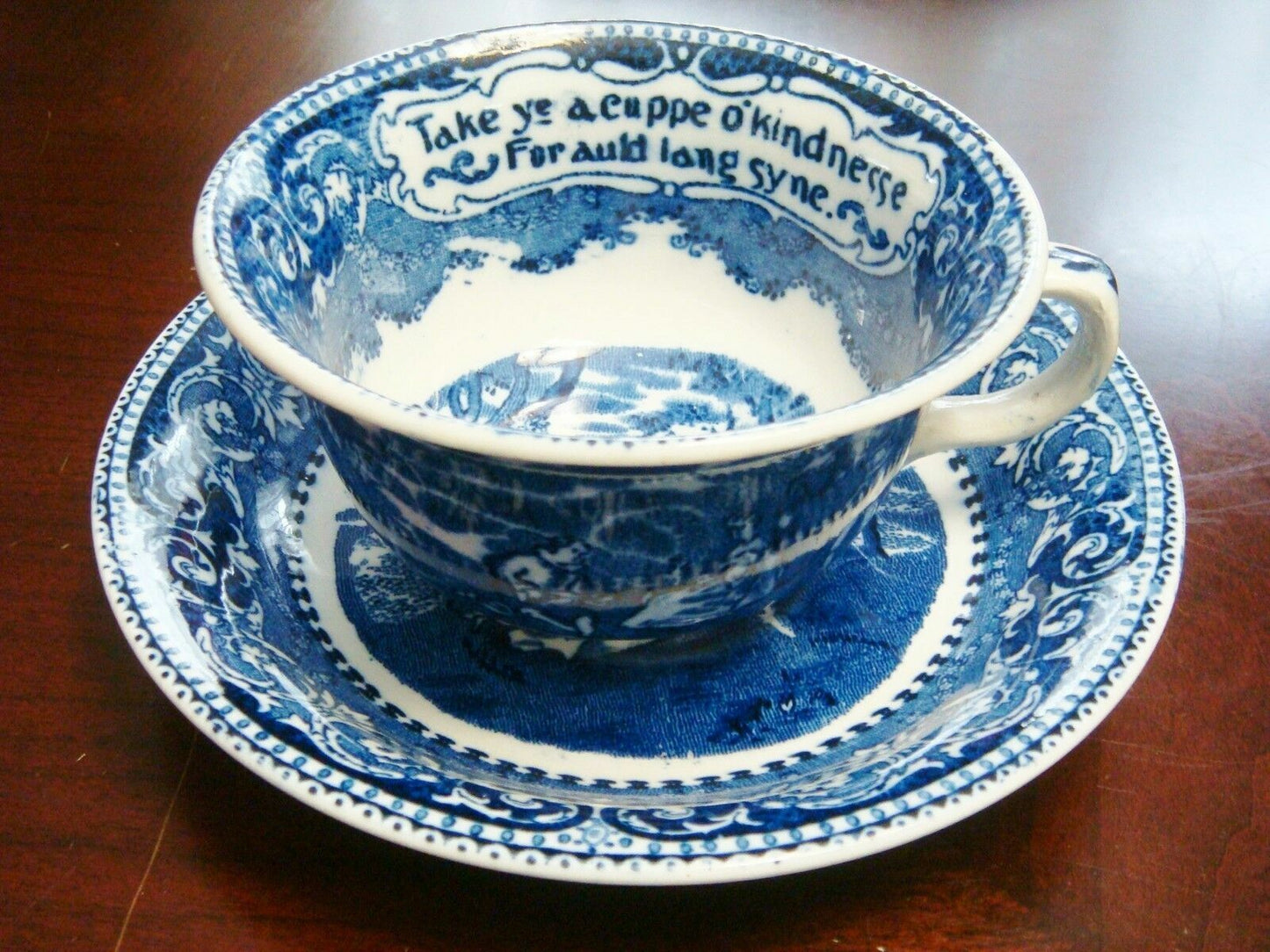 Antique Rowland Marsellus Flow Blue Plates H. Hudson, Bunker Hill, Cup Saucer [