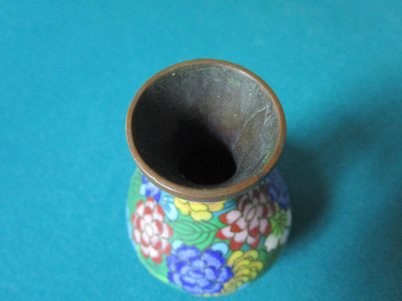 CHINESE CLOISONNE VASE MULTICOLOR FLOWERS 4"  ORIG
